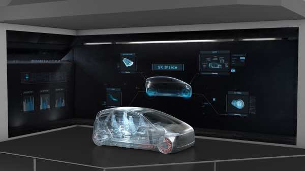 CES 2020에서 차량모형과 대형 스크린으로 구현한 SK이노베이션의 ‘SK Inside’ 모델 이미지 (SK이노베이션 제공)