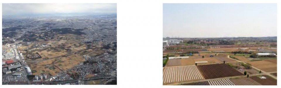 계획지 전경(좌)과 계획지 농지의 모습 (이미지: 요코하마시 ‘구 카미세야통신시설이용기본계획' 자료)